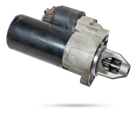 Starter of an internal combustion engine New Spare part for car on a white background. Spare parts catalog.の写真素材