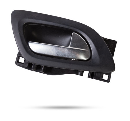 Inside Handle door opening in the vehicle with metal element on white isolated background. Spare parts auto catalog.の写真素材