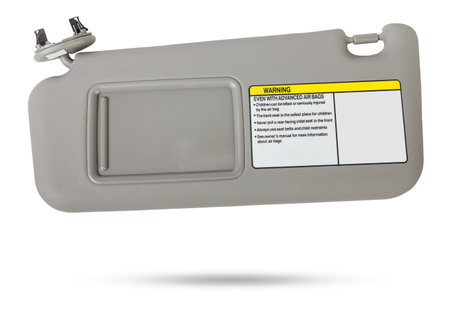 Car visor interior. auto gray sun visor with mirror on white isolated background. Auto service industry. Spare parts catalog.の写真素材
