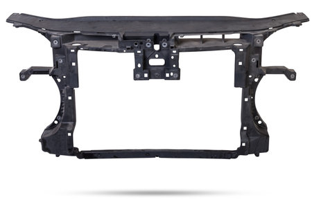 Plastic stiffener reinforcement for the front panel of the car black body spare part of the strengthener of bumper. Equipment for sale or installation in auto service or garage. Car parts catalog.の写真素材