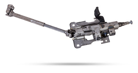 Car steering column - a car control system with the function of transmitting torque from the wheel to gear. Includes ignition switch, direction indicator and light switch, auto undercarriage repair.の写真素材