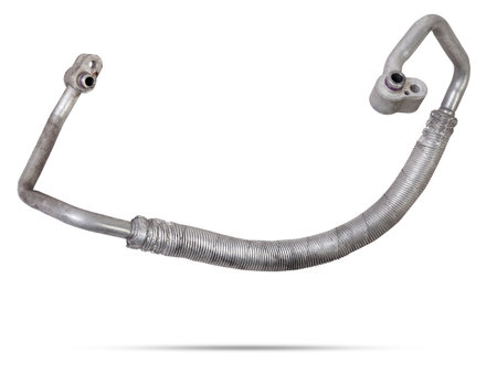 Air conditioning hose for supplying refrigerant or oil for cooling air or heated parts of cars and trucks on a white isolated background. Auto parts catalog.の写真素材