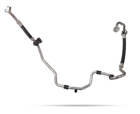 Air conditioning hose for supplying refrigerant or oil for cooling air or heated parts of cars and trucks on a white isolated background. Auto parts catalog.の写真素材