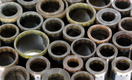 Cassettes with photo film closeup on white backgroundの写真素材