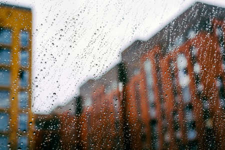Drops on glass after rain in summerの写真素材