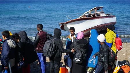 Refugees on the Greek shoreのeditorial素材