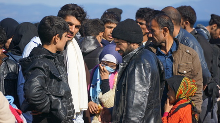 Refugees on the Greek shoreのeditorial素材