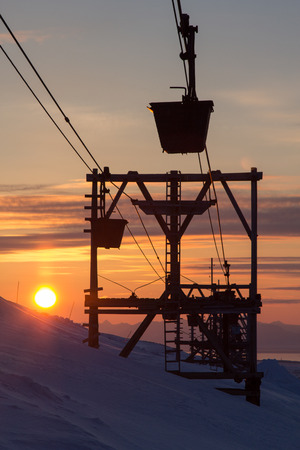 Old cableway to coal transporting in Longyearbyen, Spitsbergen Svalbard. Norwayの写真素材