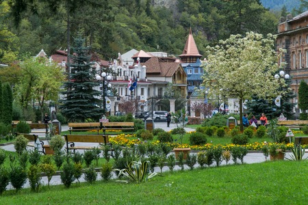BORJOMI, GEORGIA - SEP 27, 2016: The area at the entrance to city Parkのeditorial素材