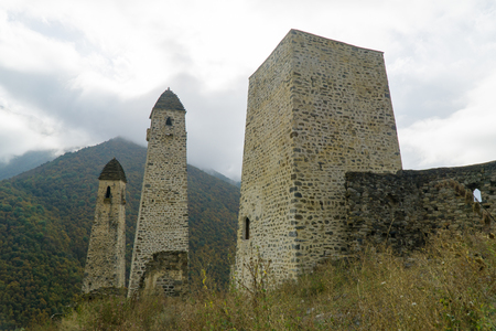 Battle towers Erzi in the Jeyrah gorge, Republic of Ingushetiaの写真素材