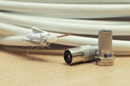 TV cable and accessories, prepared for installationの写真素材