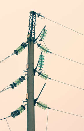 Power transmission line on a concrete supportの写真素材