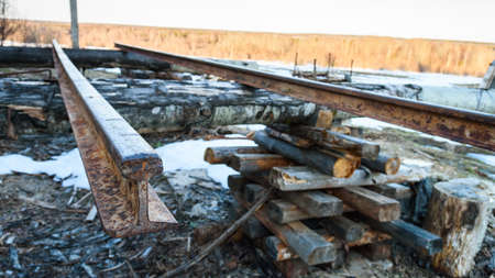 old rusty metal rail used on power-saw benchの写真素材