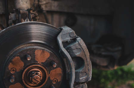 repair car part brakes in home garageの写真素材