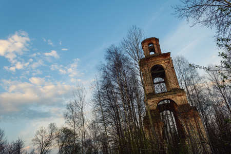 The ruins of the temple, cathedral, the old Orthodox church, against the background of blue skyの写真素材