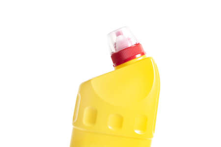 plastic bottle for liquid detergent, bleach or fabric softener on a white backgroundの写真素材