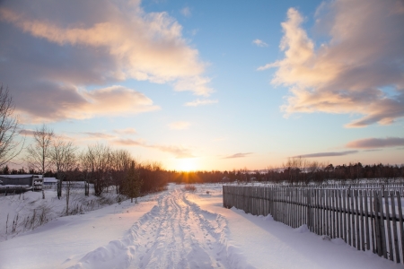 Rural landscape  Winter  Road to the Sun 