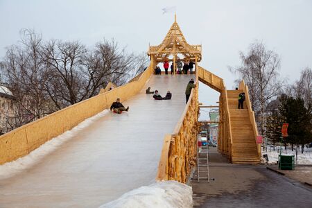 Construction-hill for skiing on ice  Winter  Russia  Vologda  Tradition  editorialのeditorial素材