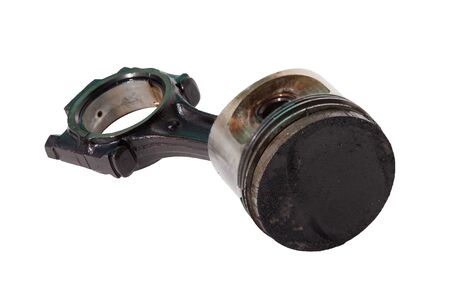Piston with traces of carbon deposits  Isolated on white background  collageの写真素材