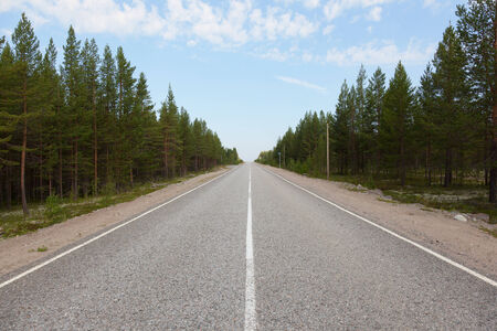 Long road stretching out into the distance under a blue sky. Road to Umba
