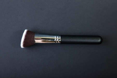 Professional make-up brush on black background, natural cloth,の写真素材