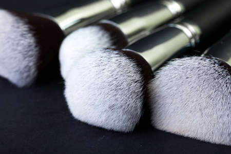 Professional makeup brushes on a black background, natural clothの写真素材