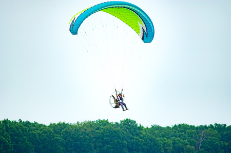 Bila Tserkva, Ukraine. June 20, 2016 Paragliding, training flights with paramotorのeditorial素材
