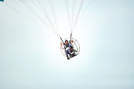 Bila Tserkva, Ukraine. June 20, 2016 Paragliding, training flights with paramotor