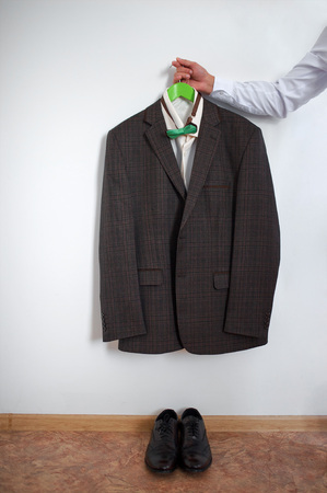 Suit, bow tie, shoes and white shirt as a concept of Bridegroomの写真素材