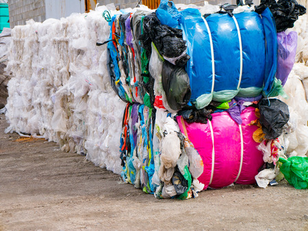 Polyethylene packaging for recycling processing with strappingの写真素材