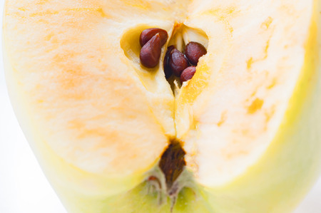 Closeup of green apple half isolated on whiteの写真素材