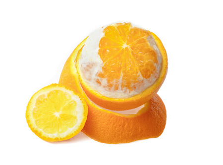 ripe orange fruit isolated on white backgroundの写真素材