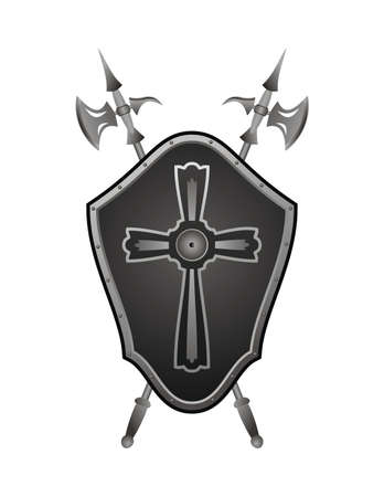 Historical shield with axes collected in a panel on a wall のイラスト素材