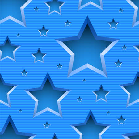 Blue Striped Seamless Pattern with Starsのイラスト素材