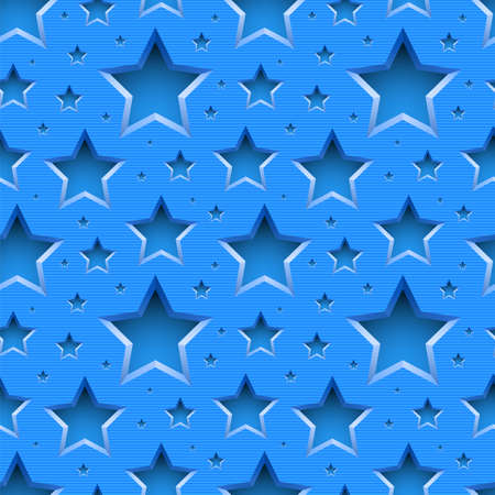 Blue Striped Seamless Pattern with Starsのイラスト素材