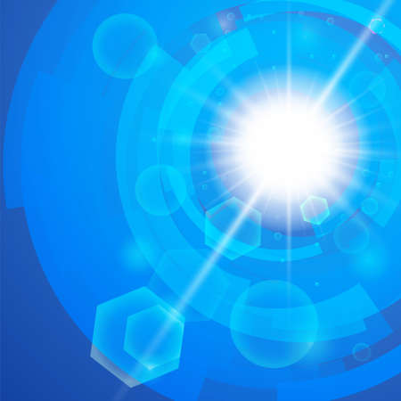 Bright blue background  Sun burst with lens flareのイラスト素材