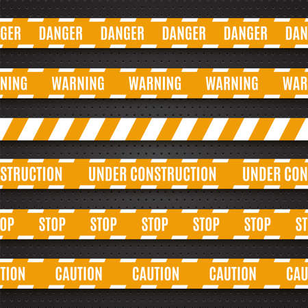 Set of yellow warning tapes on dark background  のイラスト素材