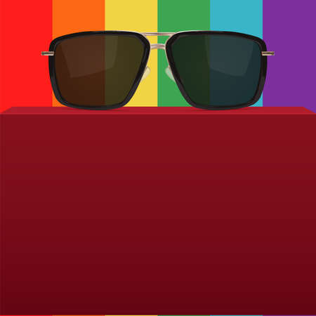 Abstract line rainbow background with realistic sunglasses  Vector illustrationのイラスト素材