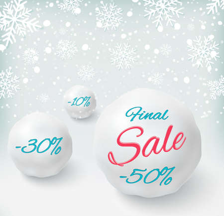Final sale background with snowballs and snow. Sale. Winter sale. Christmas sale. New year sale. Vector illustrationのイラスト素材