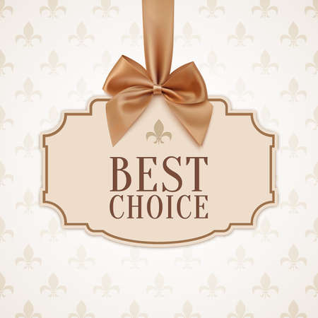 Best choice, banner with golden ribbon and a bow. Vintage, classic background. Vector illustrationのイラスト素材