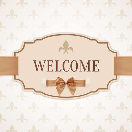 Welcome, vintage, retro banner with golden ribbon and a bow. Vector illustrationのイラスト素材
