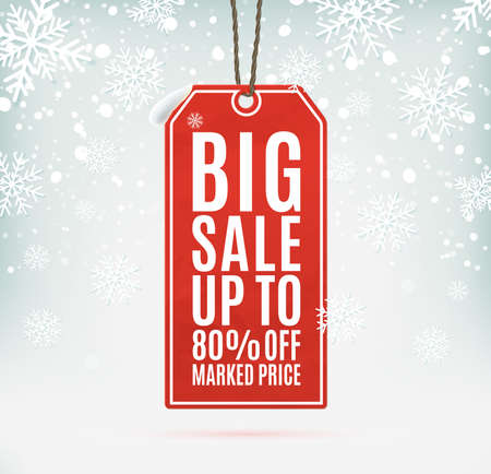 Final clearance, price tag on winter background with snow and snowflakes. Vector illustrationのイラスト素材