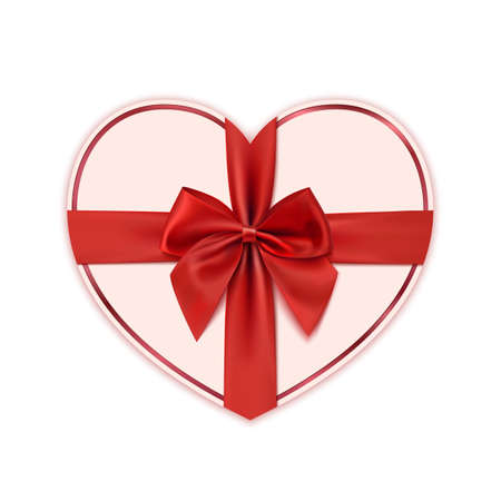 Paper heart with red ribbon and a bow. Valentines day greeting card. Vector illustrationのイラスト素材