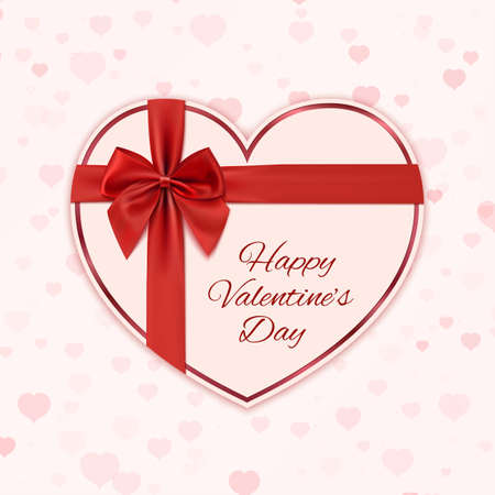 Paper heart with red ribbon and a bow. Valentines day greeting card. Vector illustrationのイラスト素材