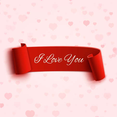 I Love You, red banner. Valentines Day greeting card. Vector illustrationのイラスト素材