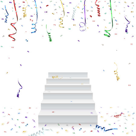 Celebration background template with stairs and konfetti. Vector illustrationのイラスト素材