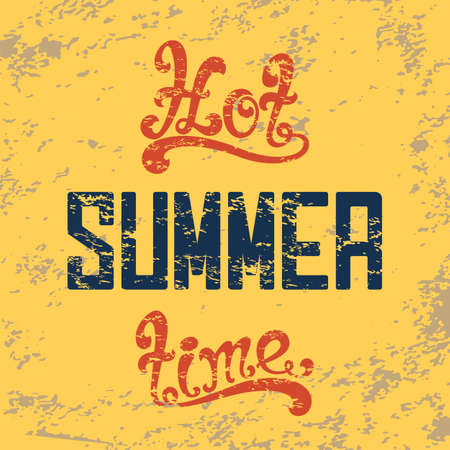 Hot summer time. Calligraphic handwritten vintage background. Typographic design. Hand lettering. Vector illustration.のイラスト素材