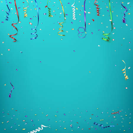 Celebration background template with confetti and colorful ribbons.のイラスト素材