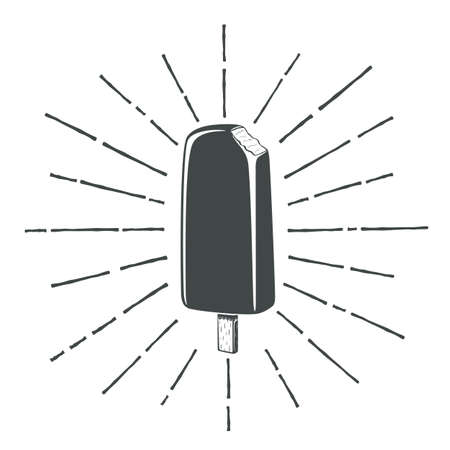 Simple, vintage, retro, classic ice cream icon with sun flares.Print. のイラスト素材