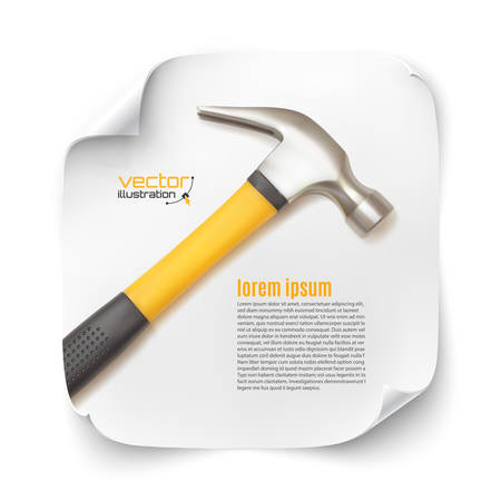 Background template with realistic hammer icon, on curved paper banner. Vector illustrationのイラスト素材